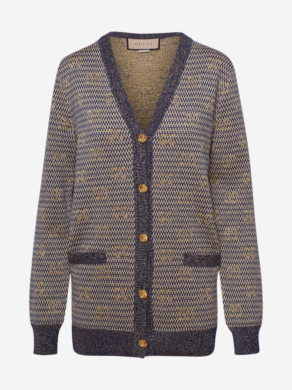 GUCCI BEIGE AND BLUE GG CARDIGAN