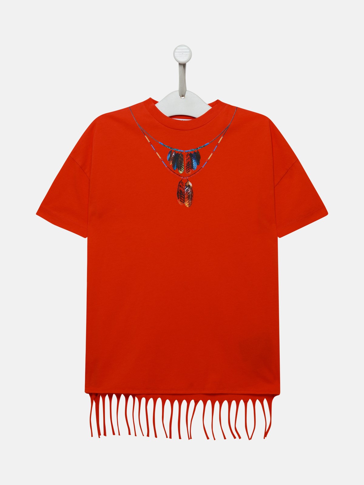 Marcelo Burlon County Of Milan Orange Cotton Feathers Dress In Red