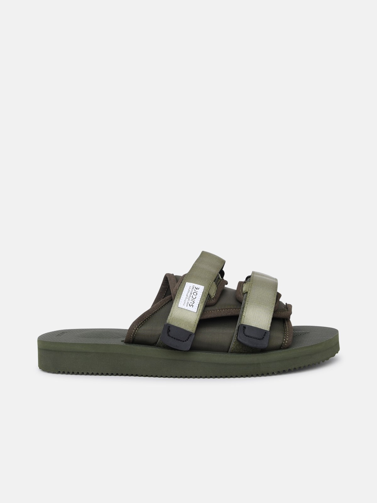 Suicoke Logo-patch Touch-strap Sliders In Green