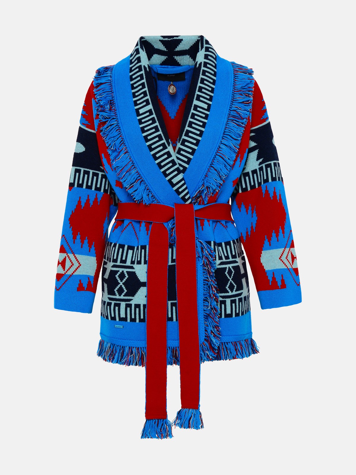 Alanui Kids Icon Cardigan In Blue And Red Cashmere In Red