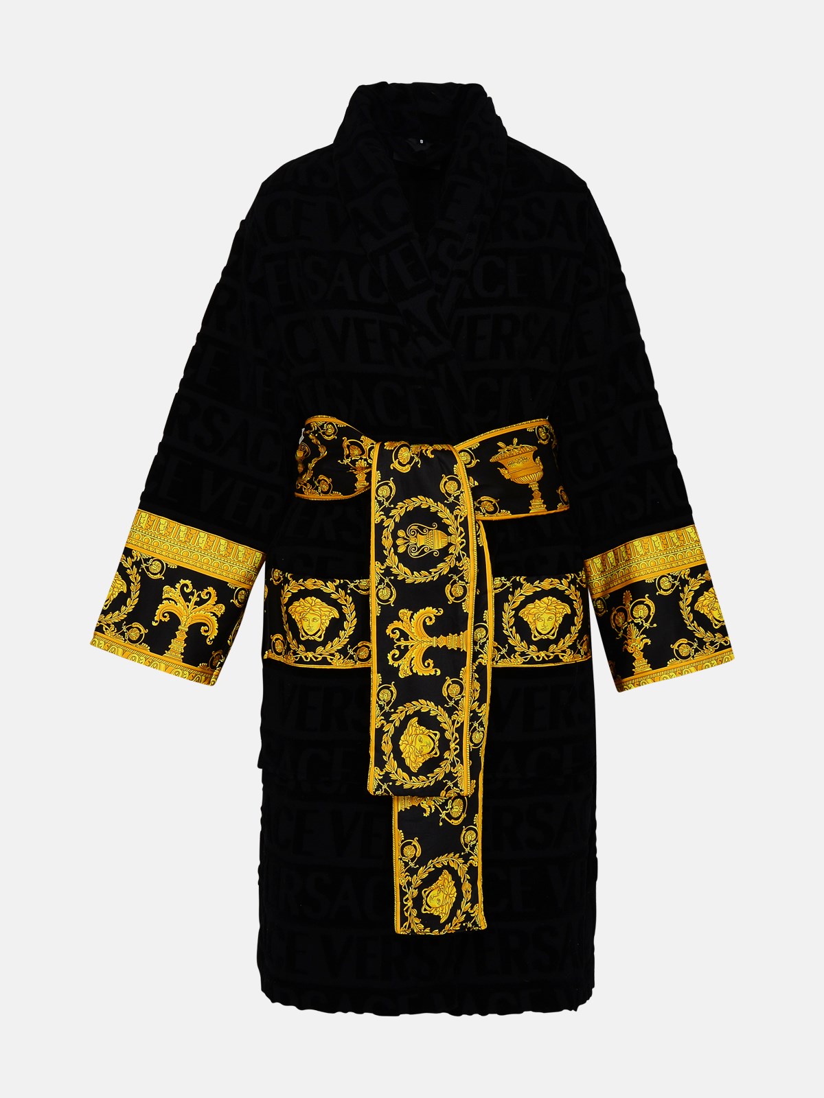 Versace Home Barocco Cotton Bathrobe In Black ModeSens