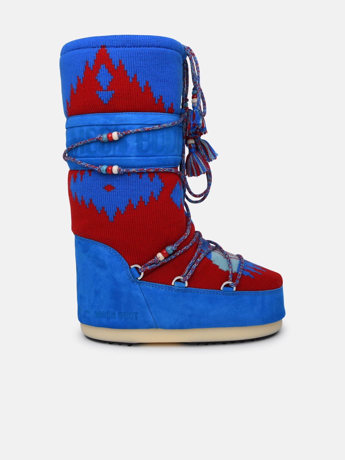 Alanui X Moon Boot Icon Knit In Blue And Red Wool