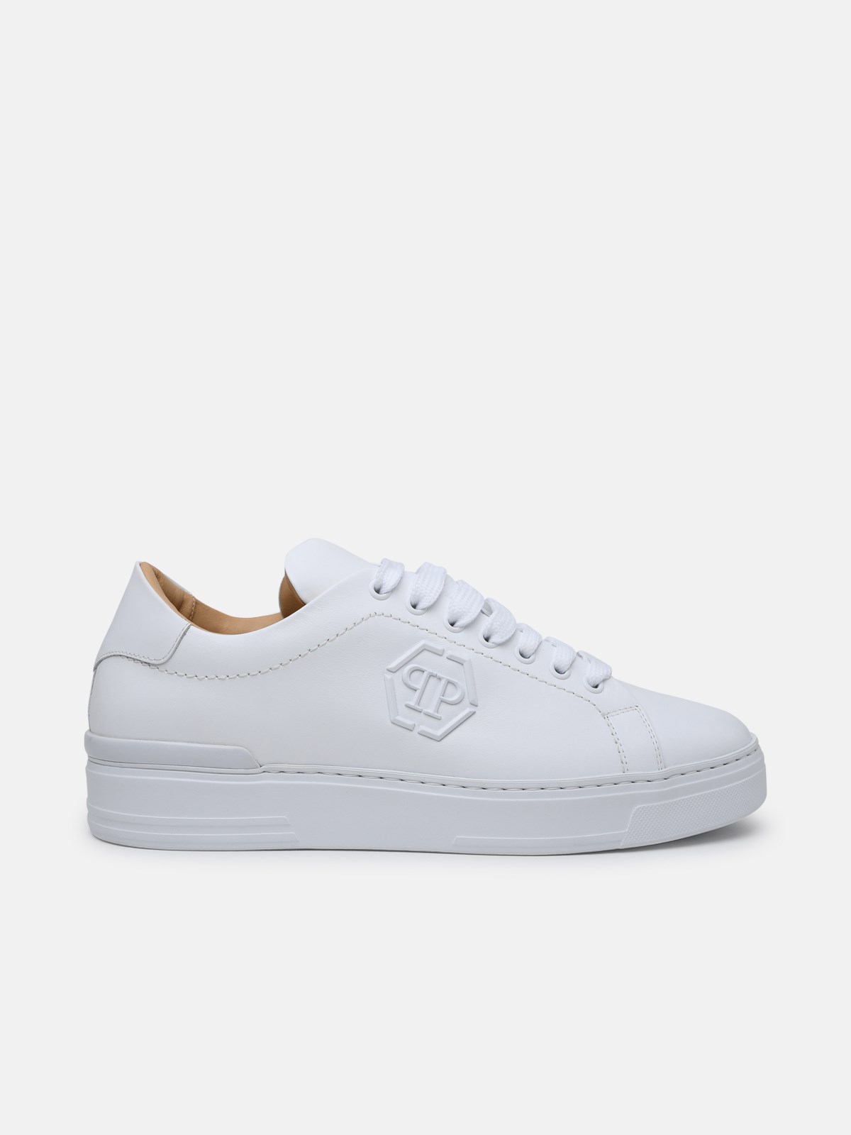 Philipp Plein White Leather Hexagon Sneakers