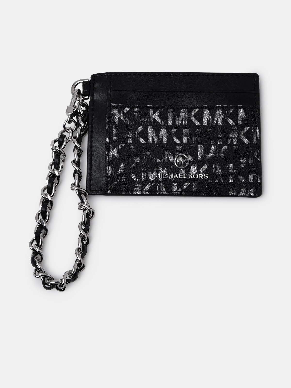 Michael Michael Kors Black And Silver Canvas Blend Card Holder