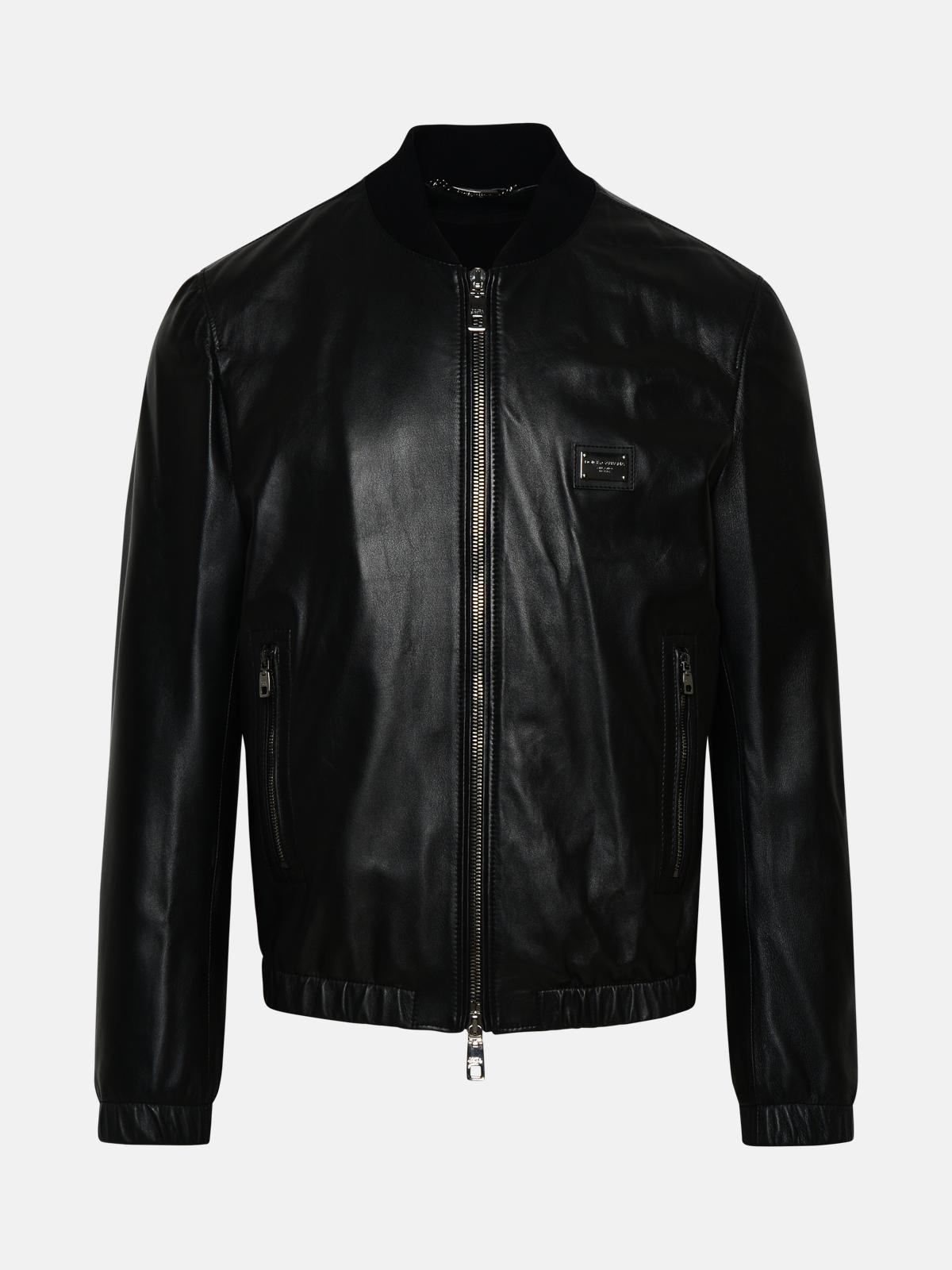 Dolce & Gabbana Black Leather Bomber Jacket In Black