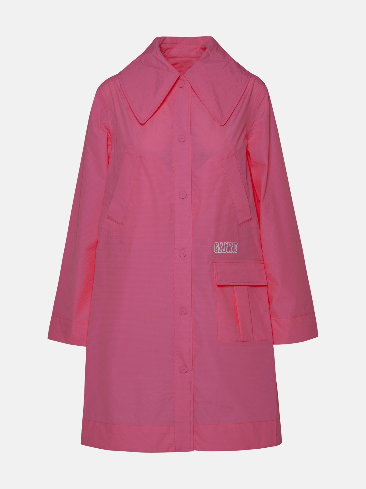 Ganni Rose Polyester Coat In Pink
