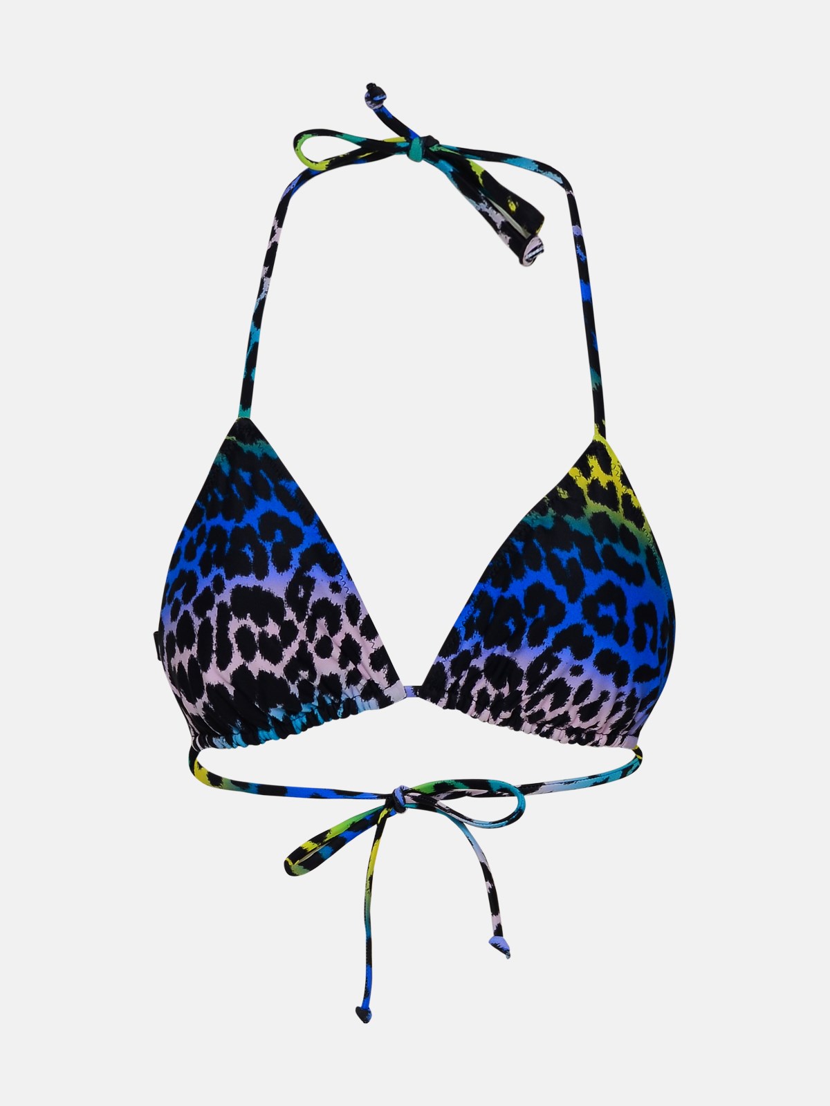 Ganni Leopard Polyamide Bikini Top In Multi