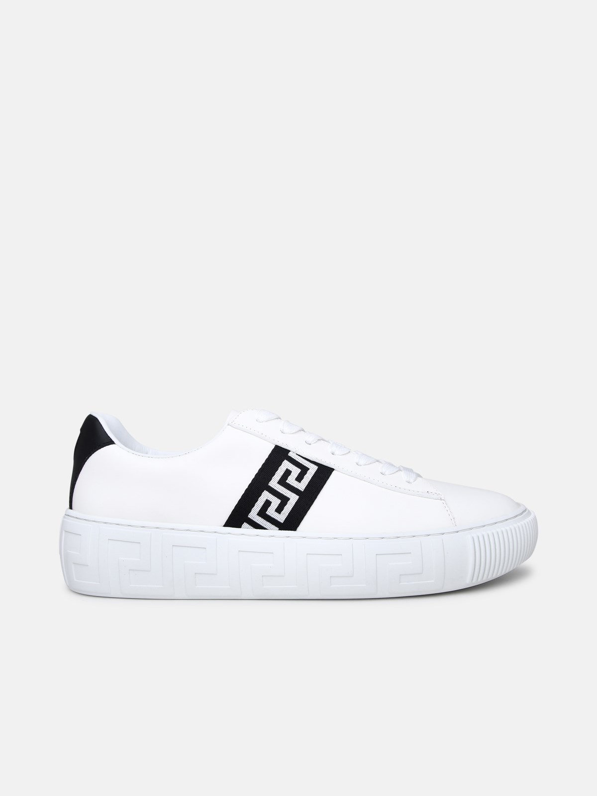 Versace White Leather Greca Sneakers | ModeSens