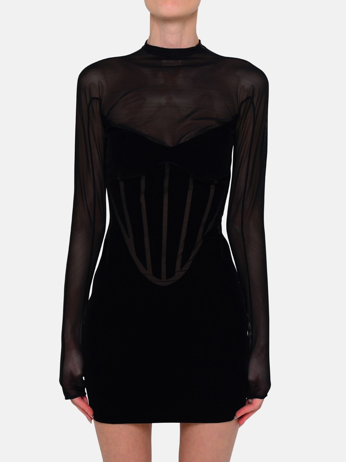 Mugler X Wolford Black Polyamide Blend Flock Dress ModeSens