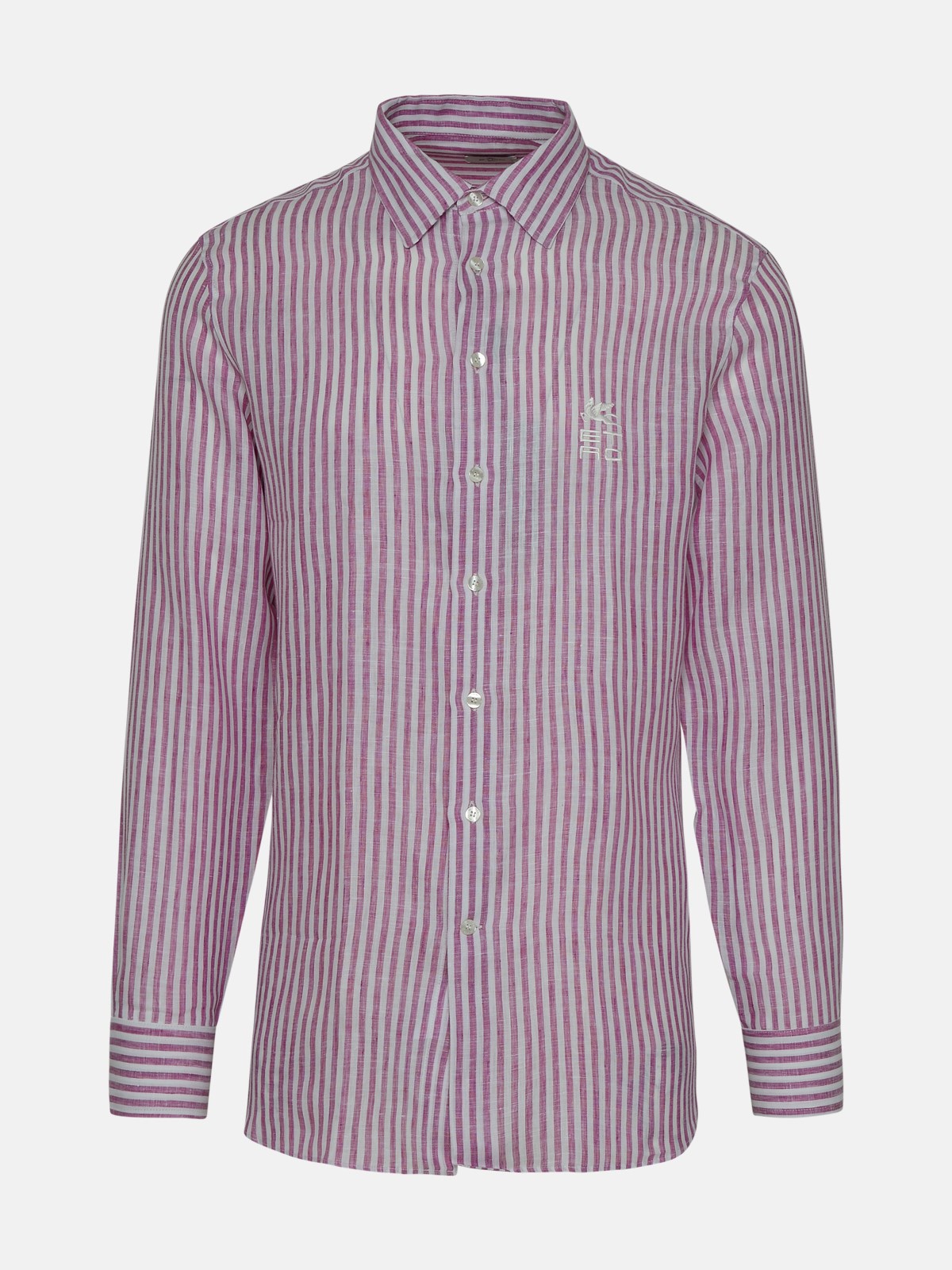 Etro Pink Striped Linen Roma Shirt In Multi
