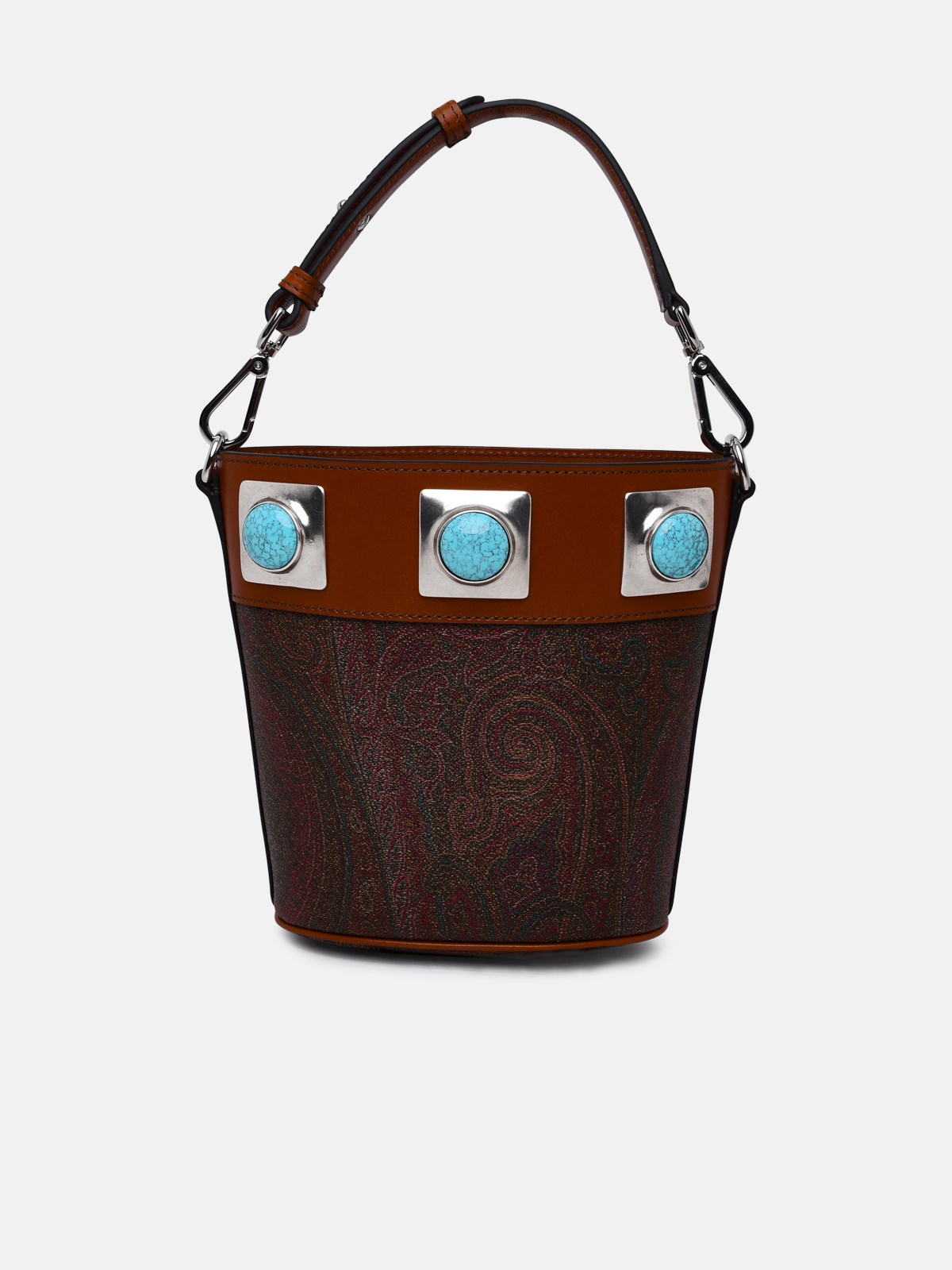 Etro Crown Me Brown Cotton Blend Bucket Bag In Red