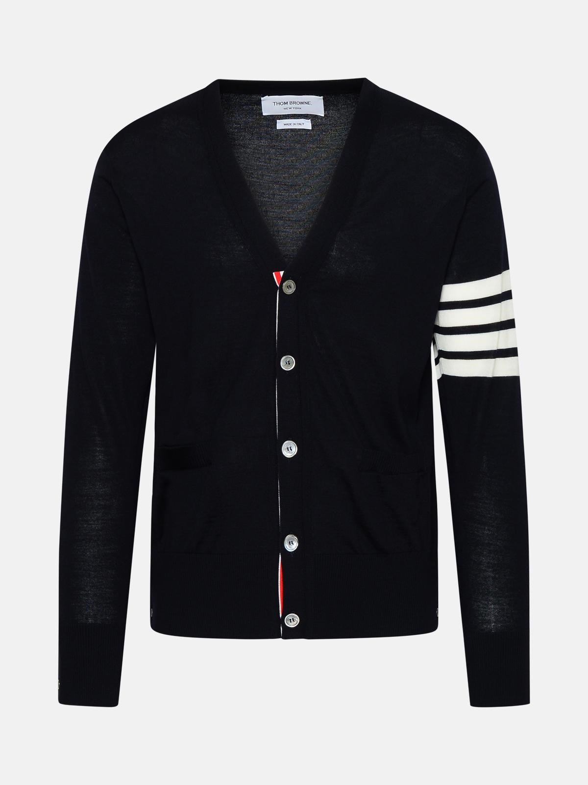 Thom Browne Cardigan In Navy Virgin Wool In Blue