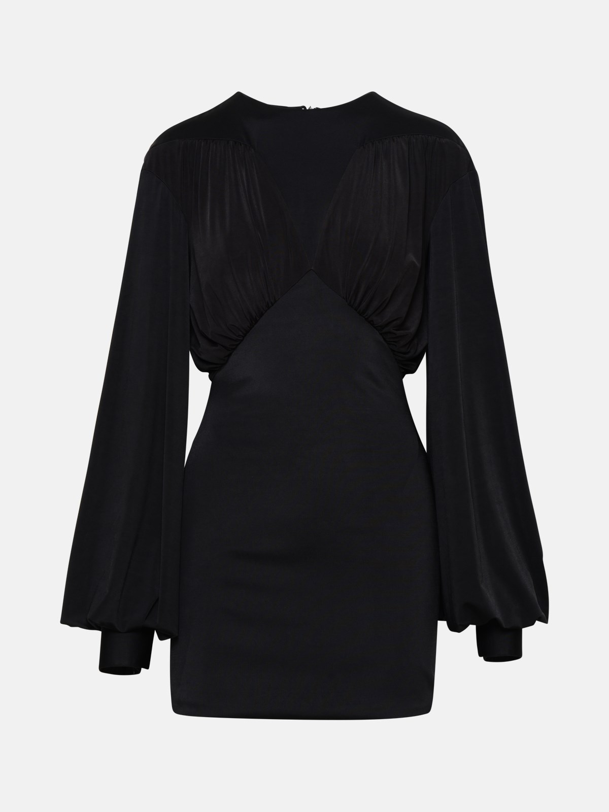 Attico Judy Paneled Empire-waist Blouson-sleeve Mini Dress In Black