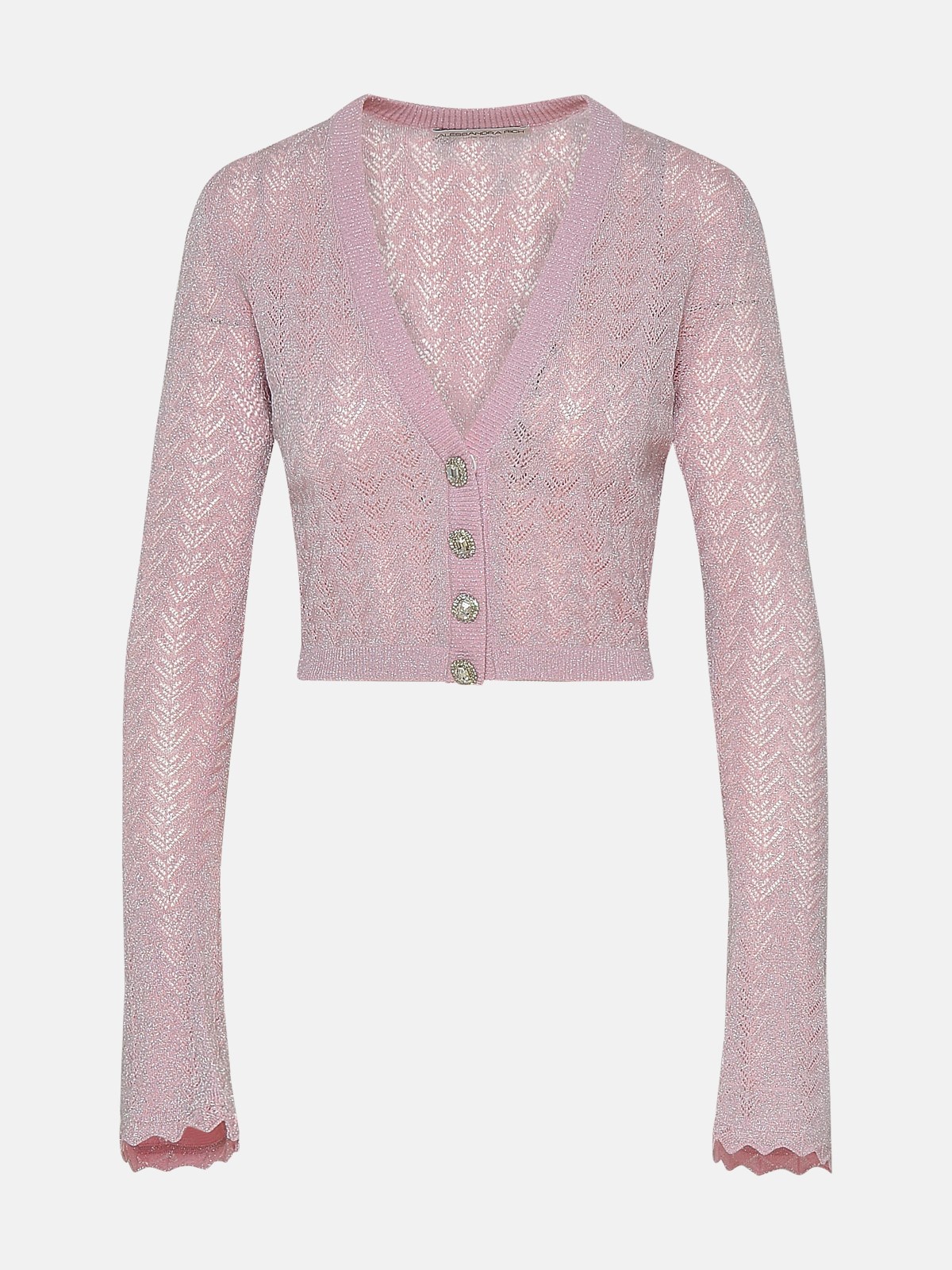Alessandra Rich Rose Knit Cardigan In Pink