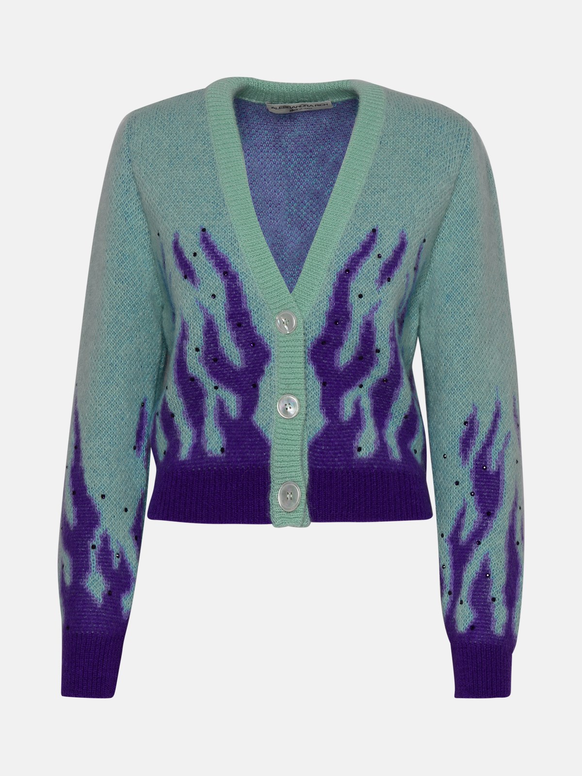 Alessandra Rich Flame Knitted Cropped Cardigan In Green