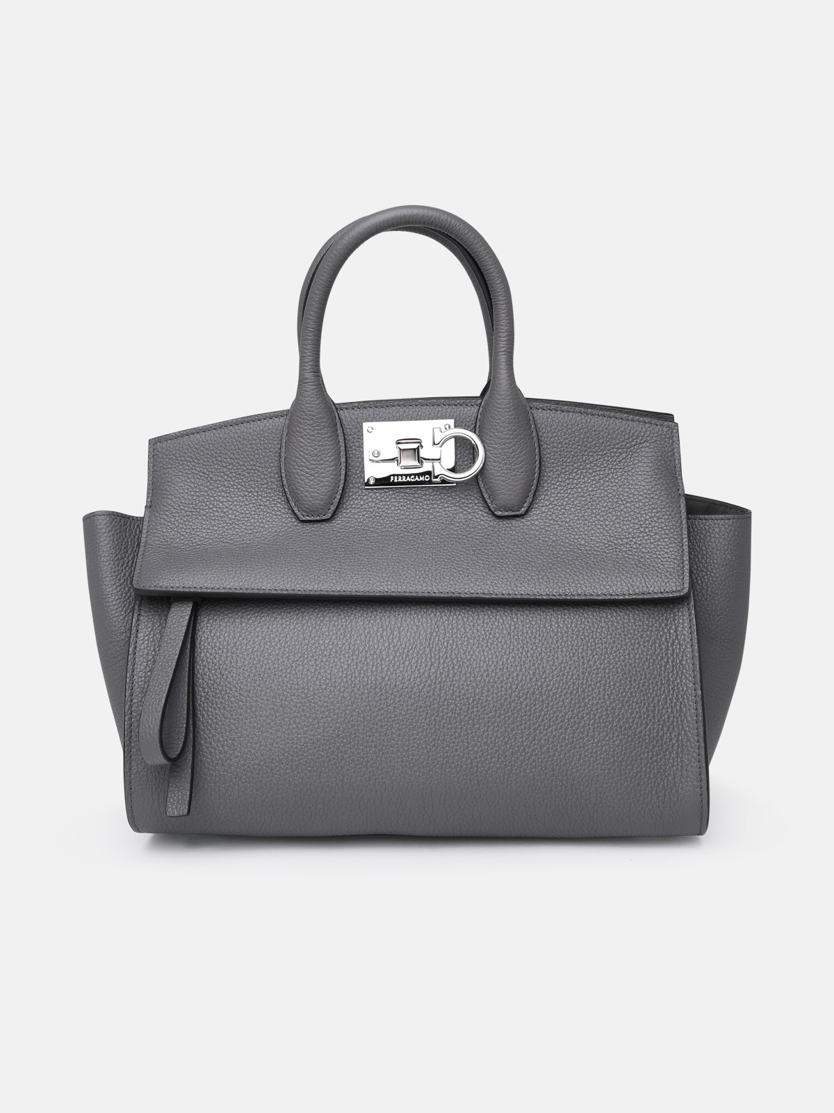 Ferragamo Studio Bag In Gray Leather In Grey