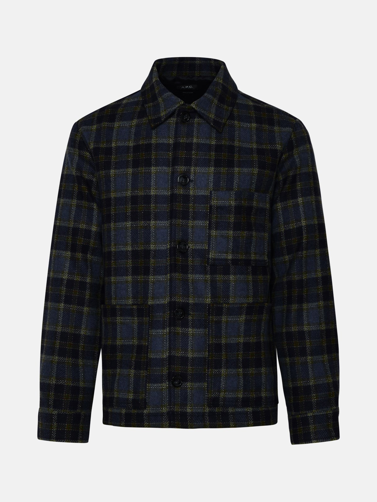 Apc Blue Wool Blend New Emile Shirt In Navy