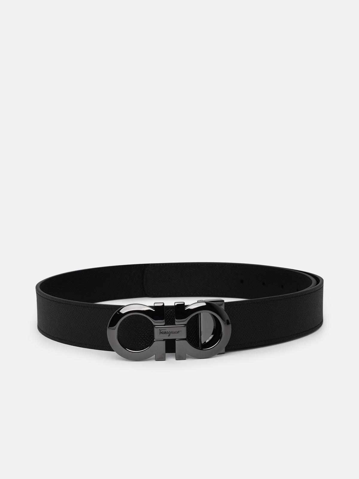 Ferragamo Hammered Leather Reversible Belt In Black