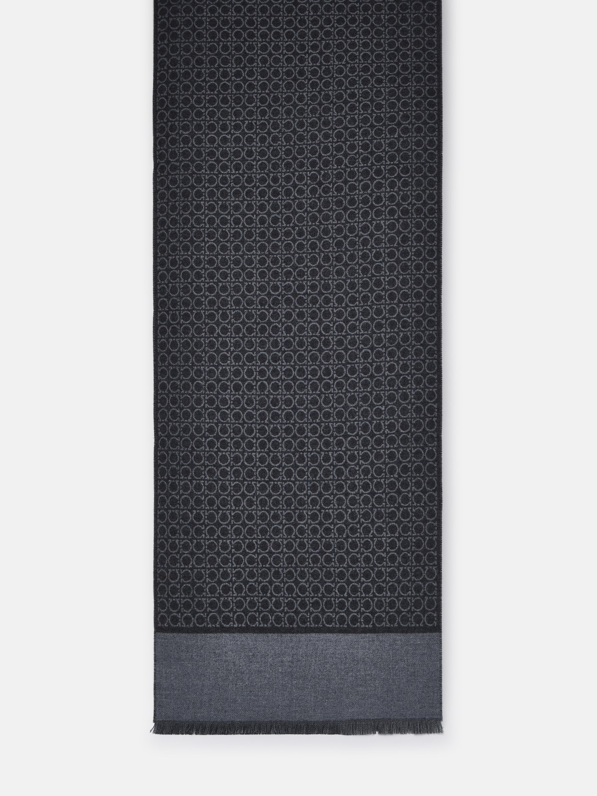 Ferragamo Gancini Scarf In Gray Wool In Grey