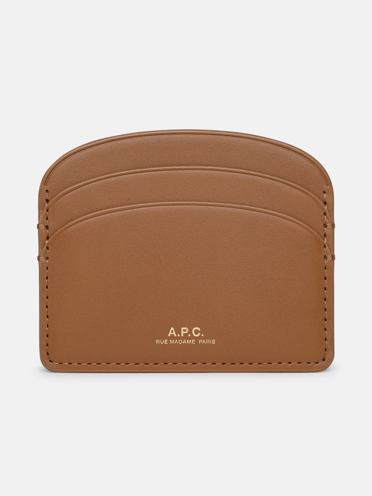 Shop Apc Demi-lune Cardholder In Beige Leather