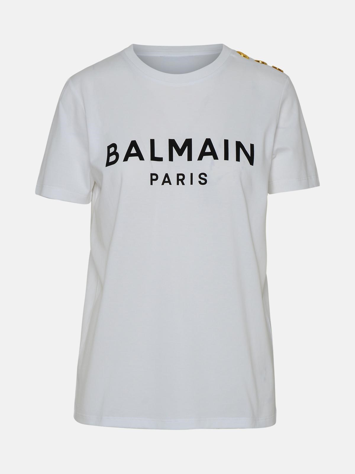 Balmain T-shirt 3 Bottoni Logo In White