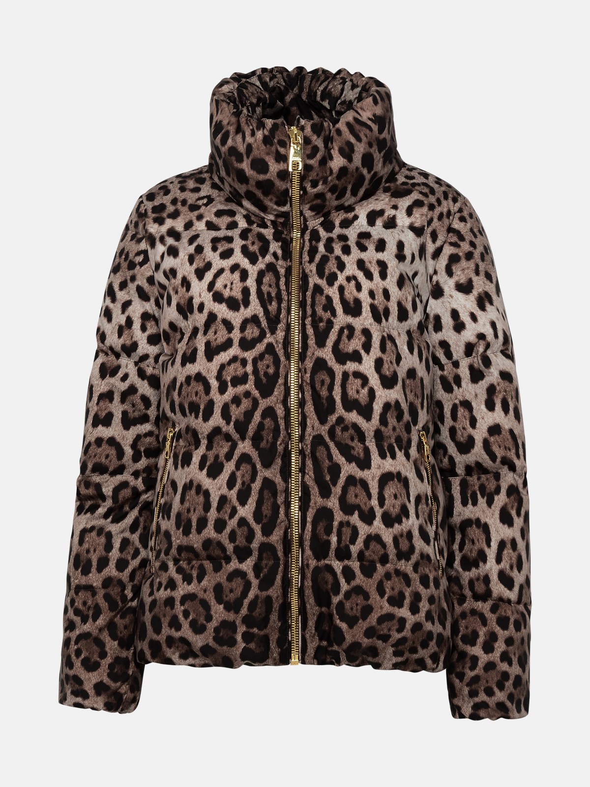 Dolce & Gabbana Two-tone Polyester Down Jacket In Brown