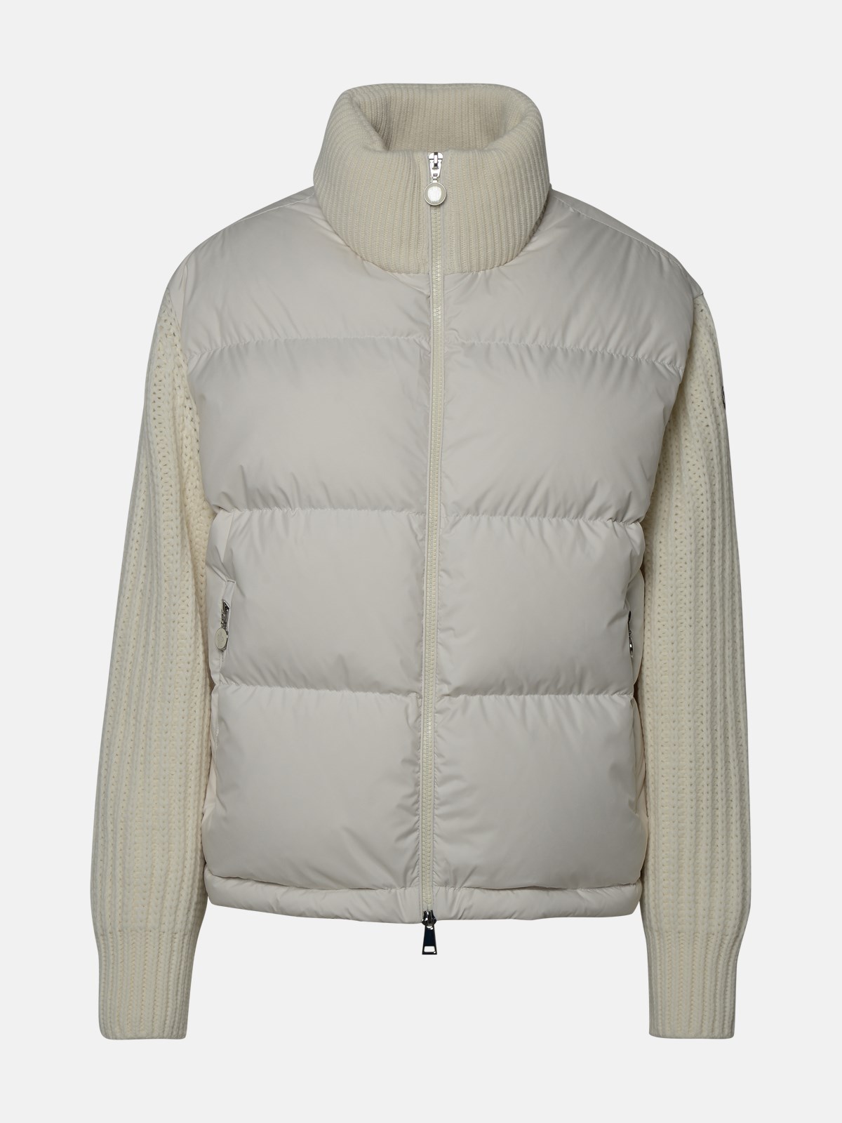 Moncler Padded Cardigan In White Wool In Gray