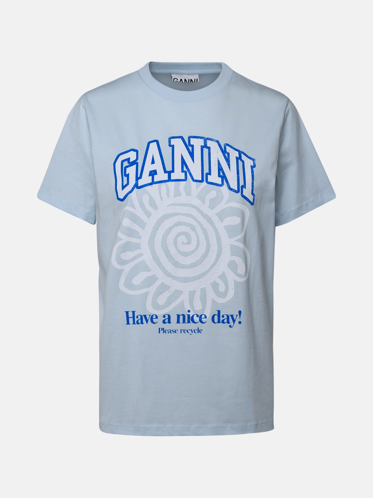 Ganni T-shirt Flower Logo In Light Blue