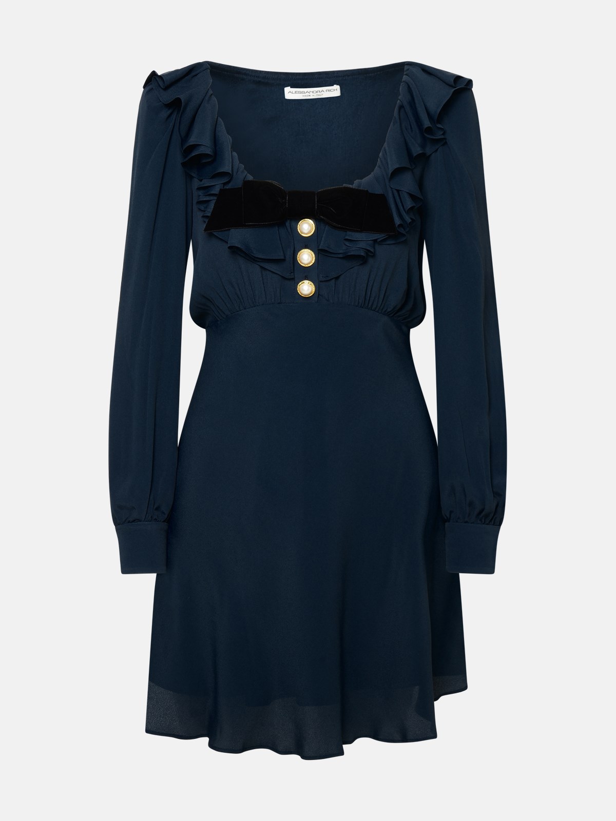 Alessandra Rich Blue Silk Blend Dress In Navy