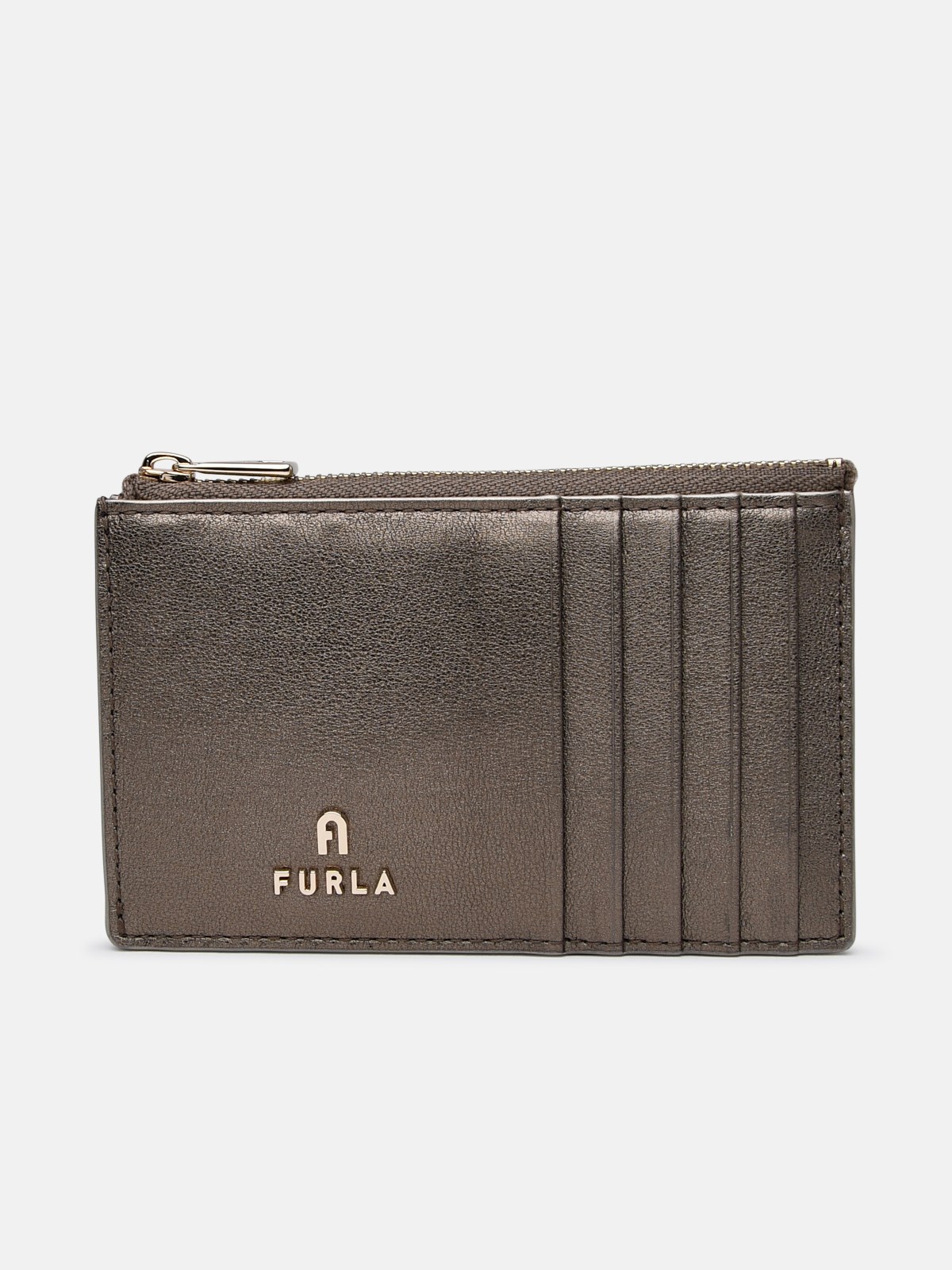 Furla Gold Leather Cardholder In Brown