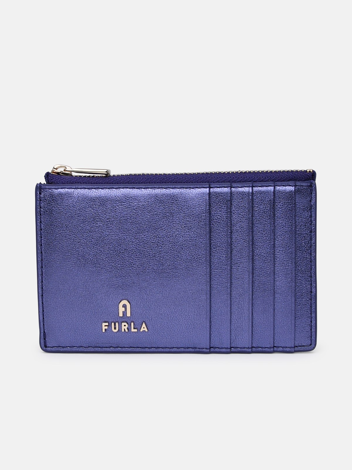 Furla Purple Leather Cardholder In Blue