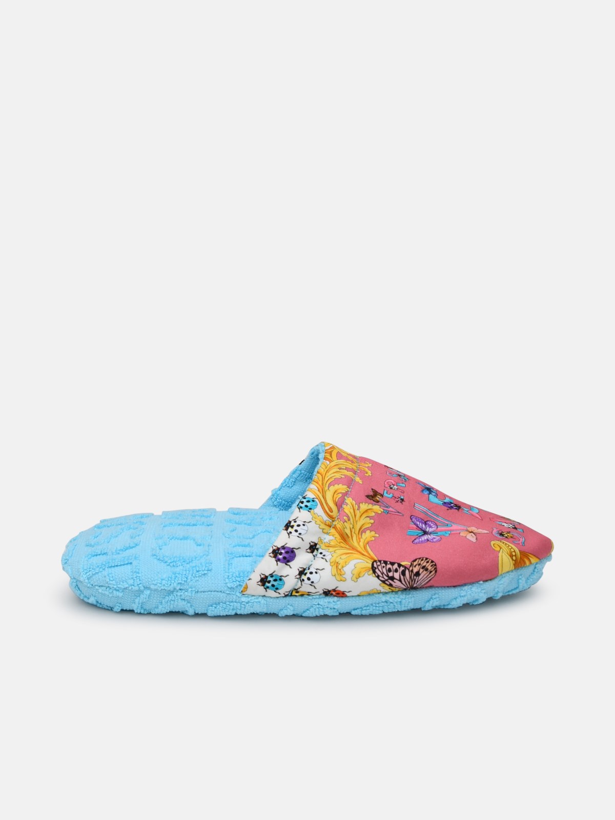 Versace Home Rose And Light Blue Cotton Slipper In Multi