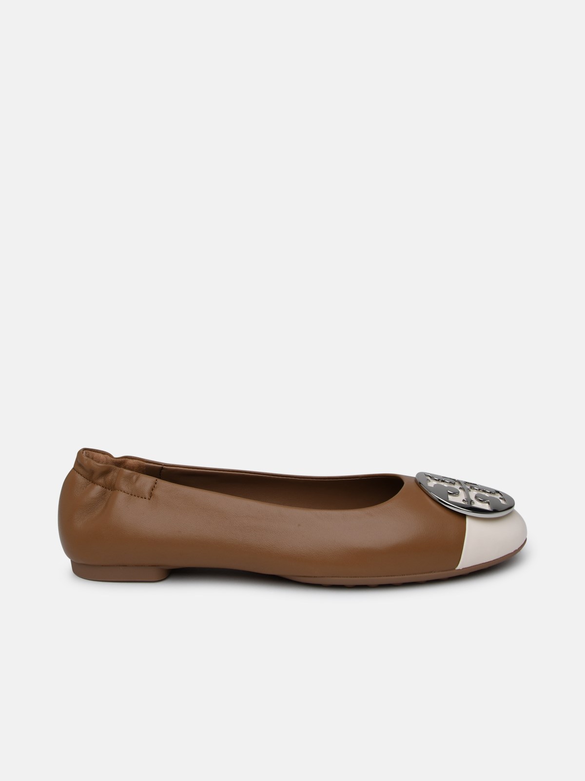 Tory Burch Claire Two-color Leather Ballet Flats In Brown