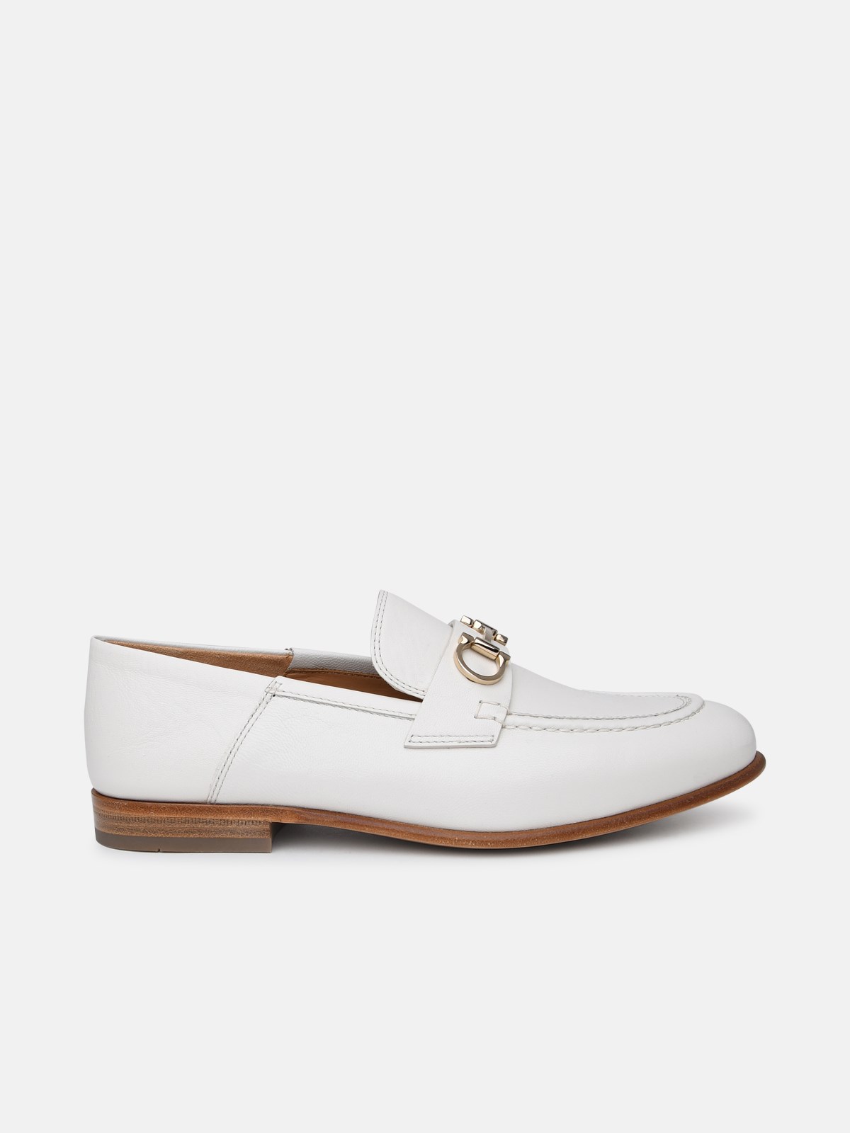 Ferragamo White Leather Loafers In Cream