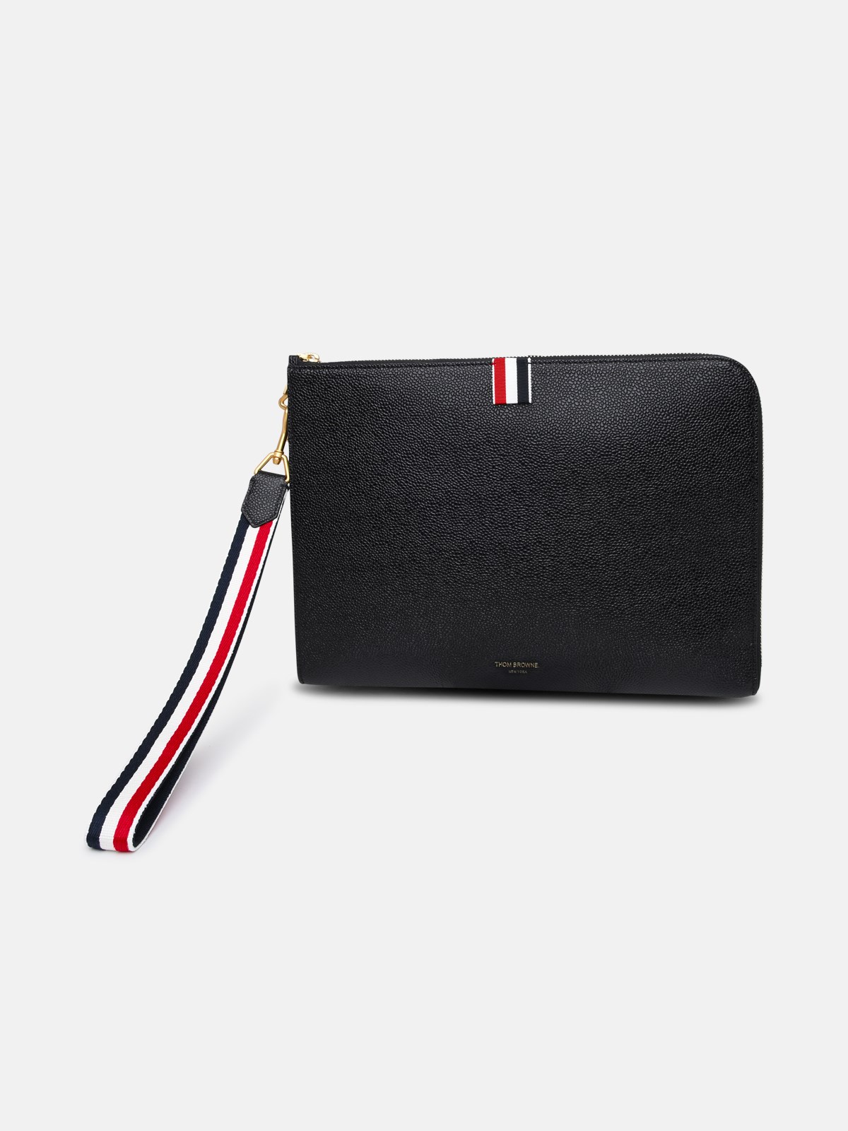 Thom Browne Black Leather Midi Clutch Bag