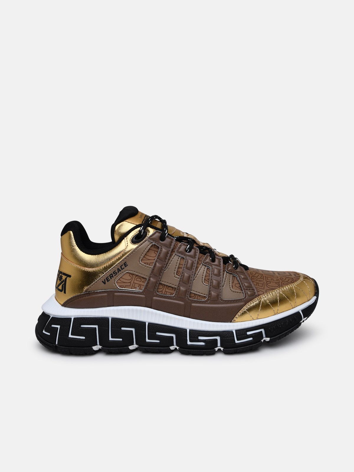 Versace Gold Leather Blend Trigreakers In Brown