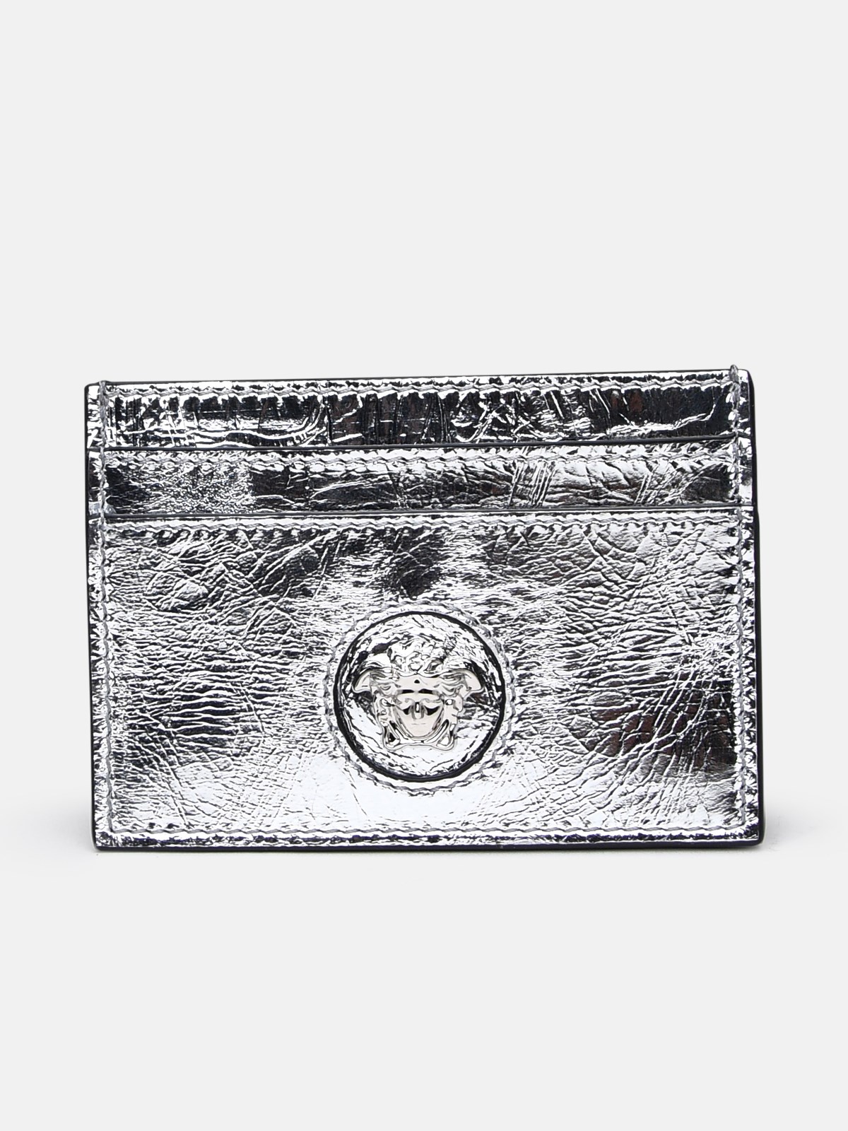 Versace Kids' Medusa Laminated Silver Leather Card Holder