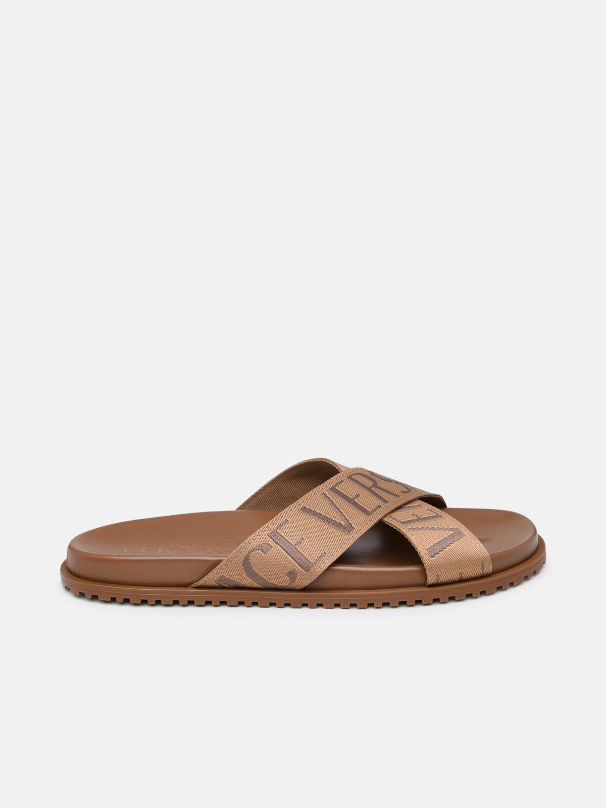Versace Brown Leather Blend Slippers