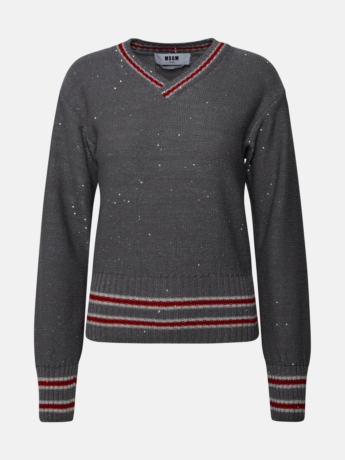 Shop Msgm Grey Wool Blend Varsity Sweater