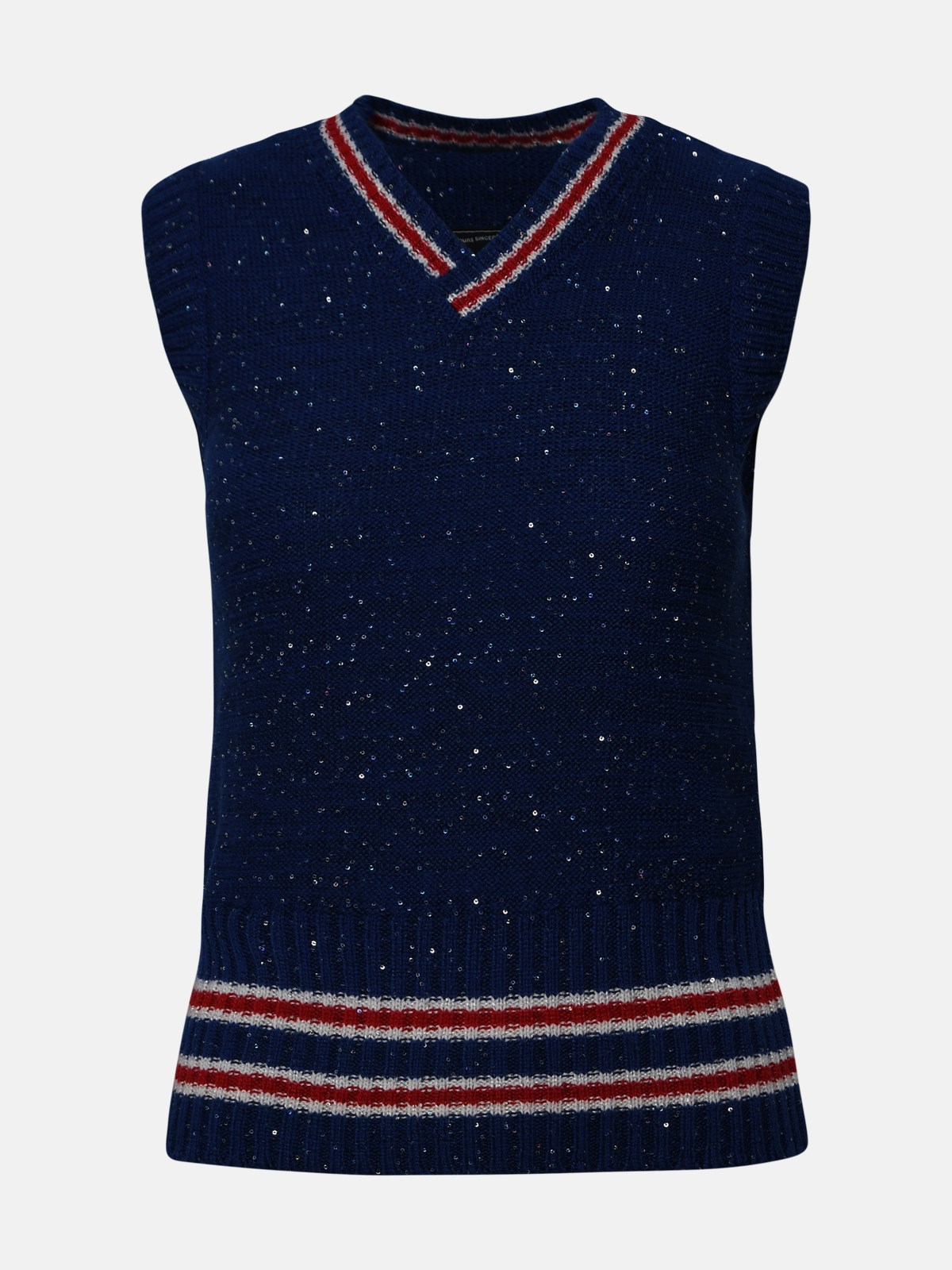 Shop Msgm Blue Wool Blend Varsity Sweater