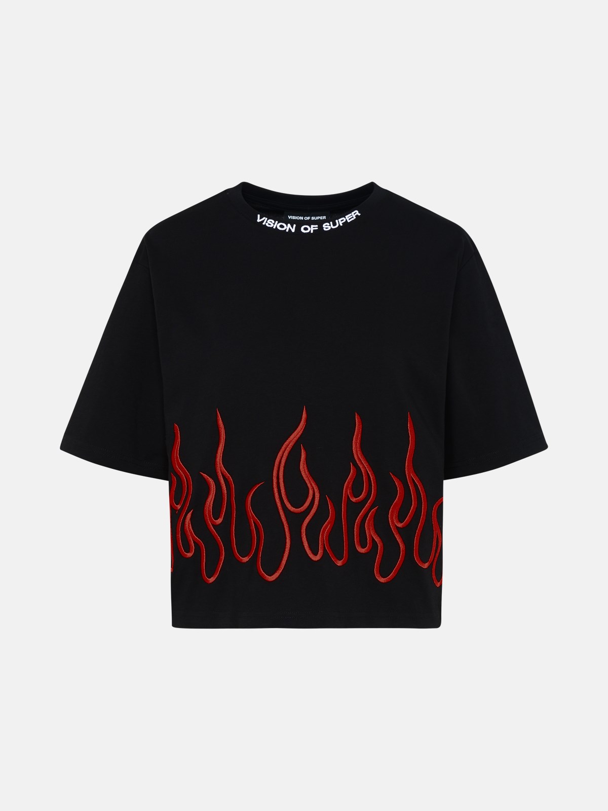 Vision Of Super T-shirt Crop Fiamme Rosse In Black