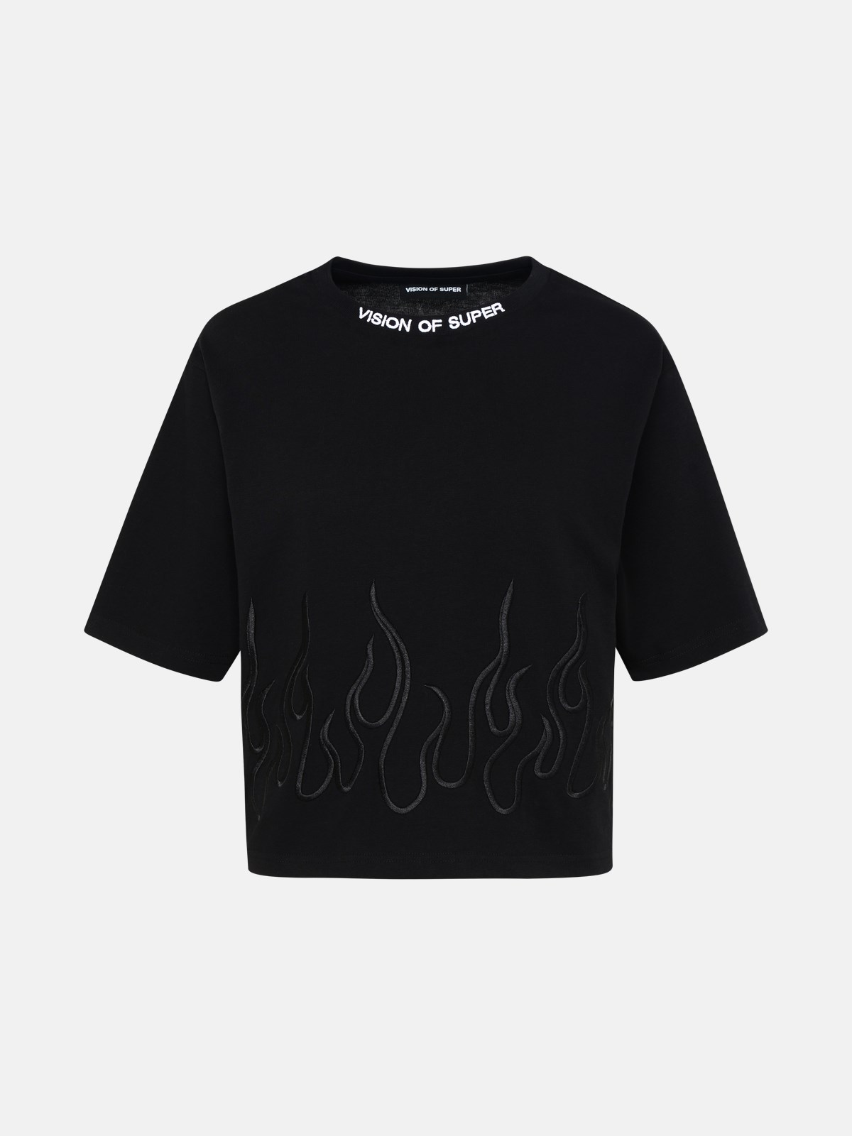 Vision Of Super T-shirt Crop Fiamme Nere In Black