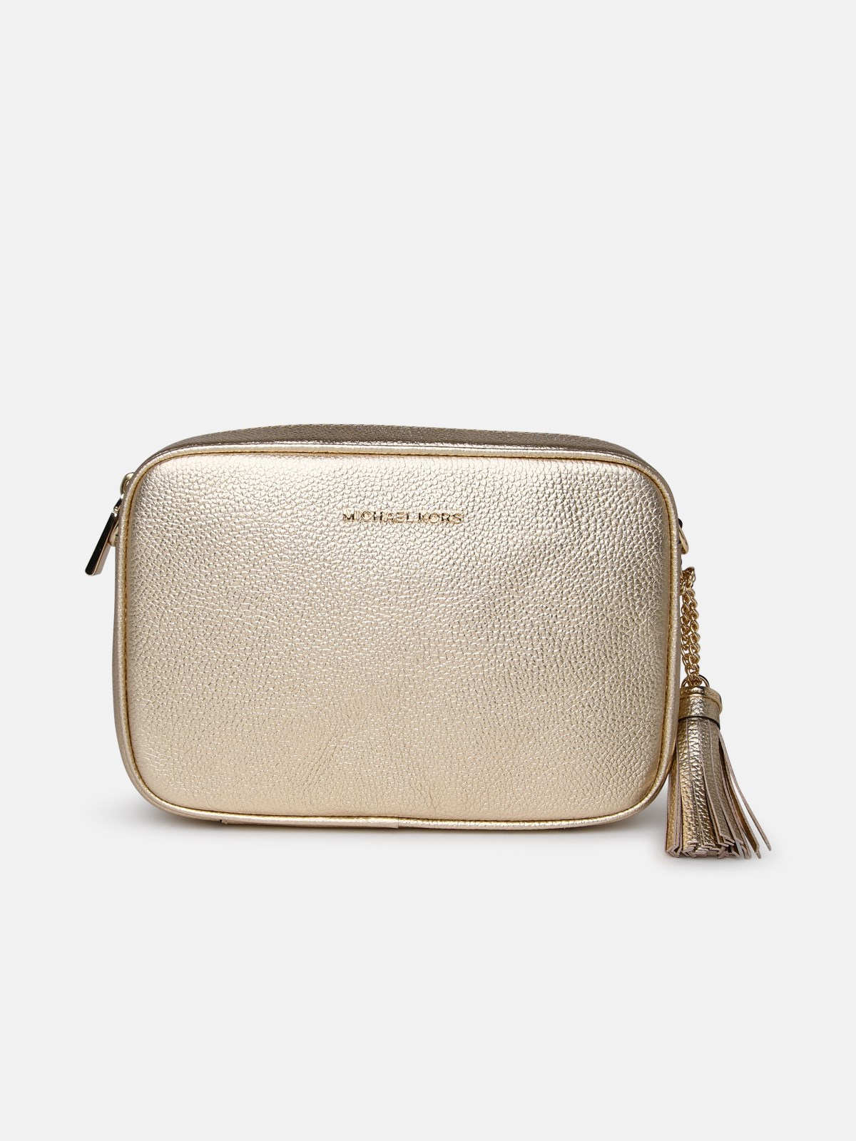 Shop Michael Michael Kors 'jet Set' Gold Leather Crossbody Bag
