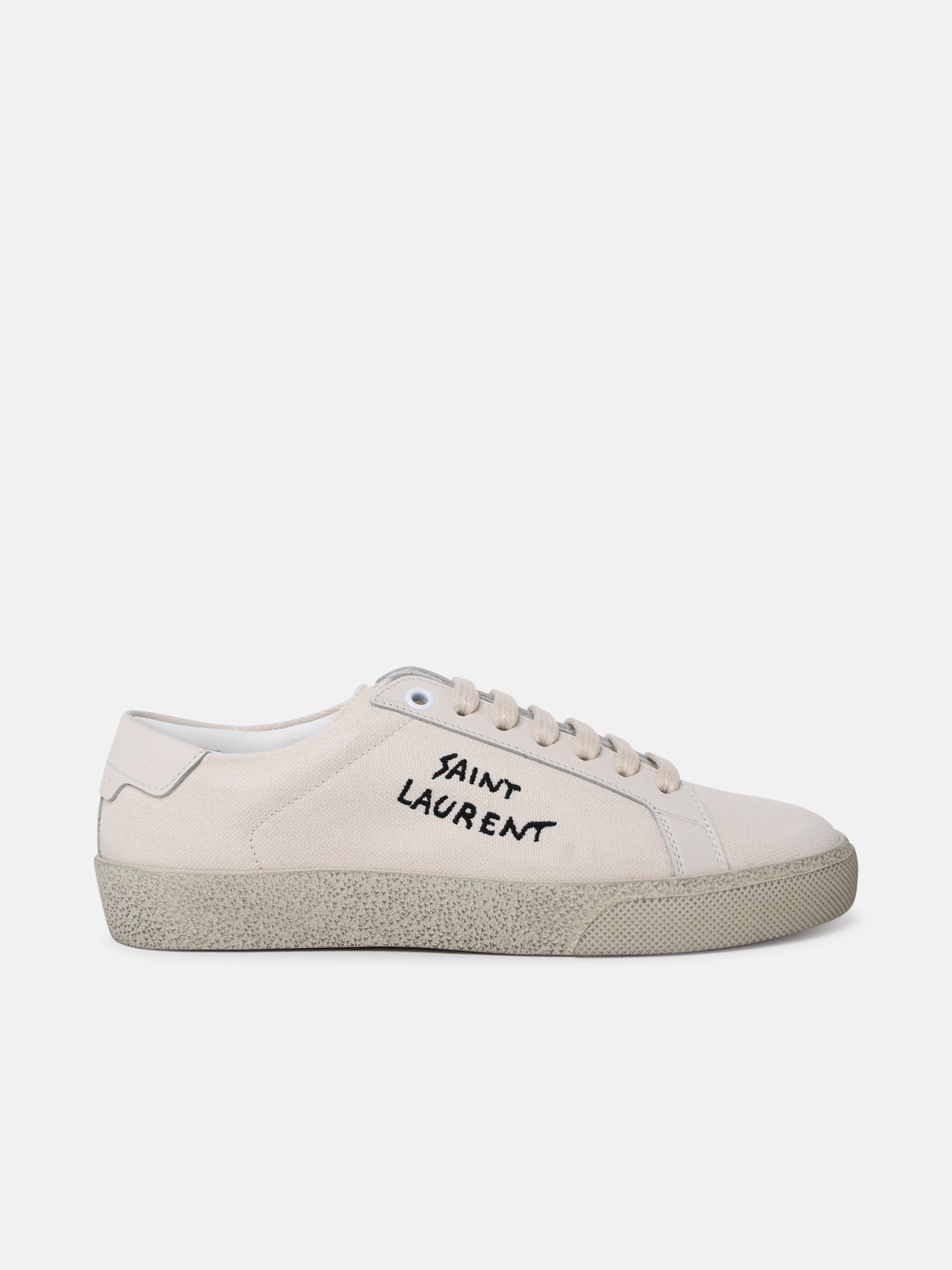 Saint Laurent White Canvas Sneaker In Cream