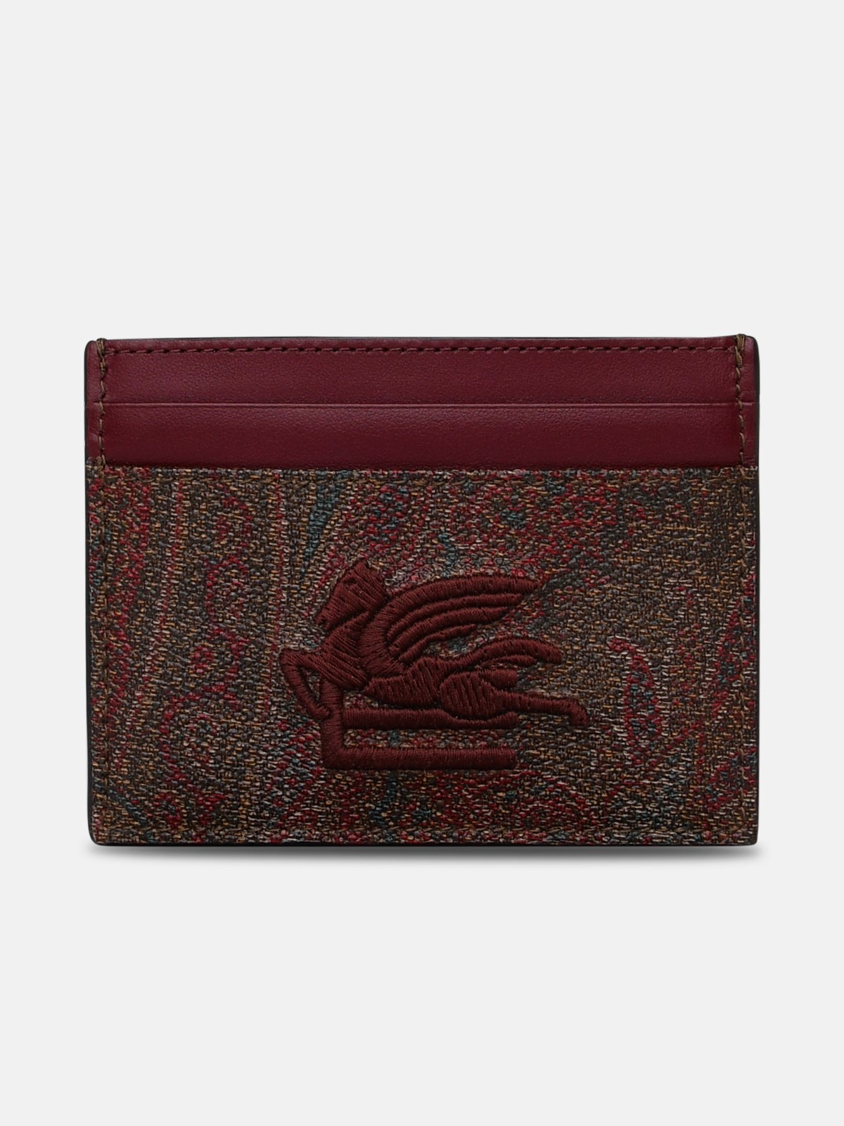 Etro Brown Cotton Card Holder In Bordeaux