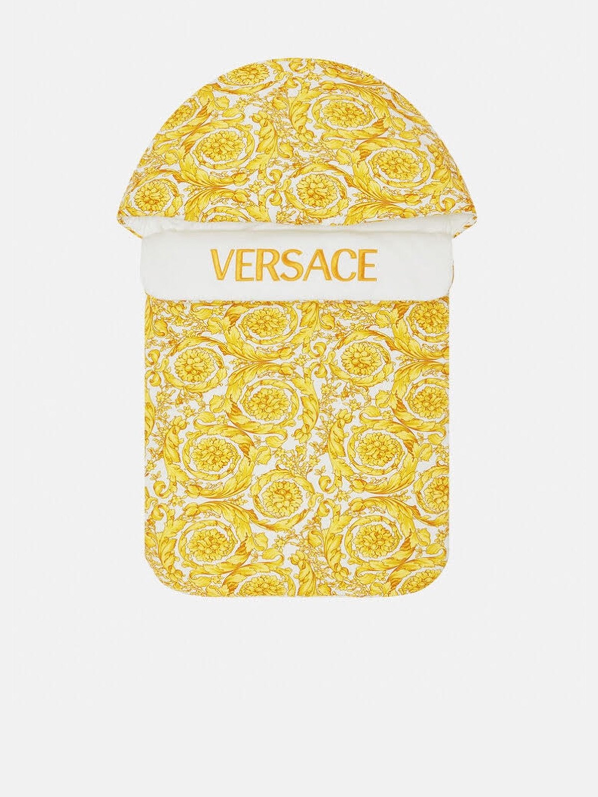 Versace Baroque Sleeping Bag In White And Gold Cotton