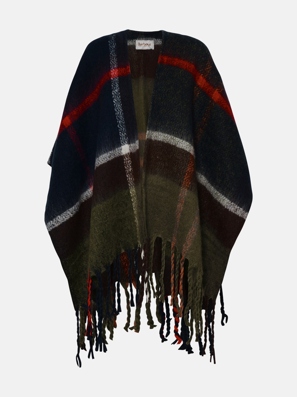 Barbour Isla Boucle Tartan Green Blue Cape In Green