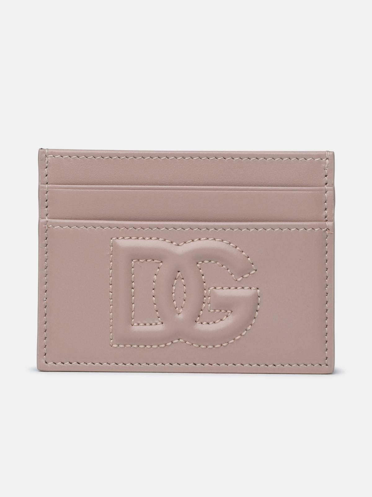 Dolce & Gabbana 'dg' Powder Calf Leather Card Holder In Pink