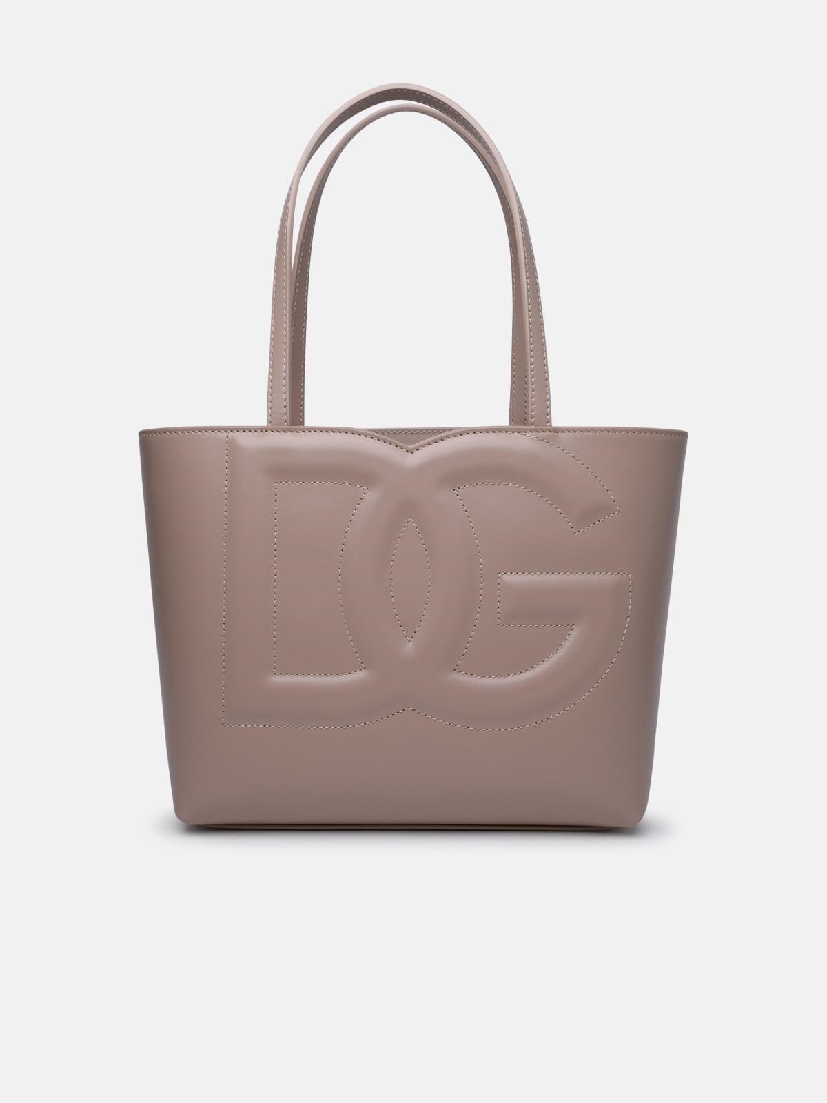 Dolce & Gabbana Small 'dg' Shopping Bag In Powder Calf Leather In Nude