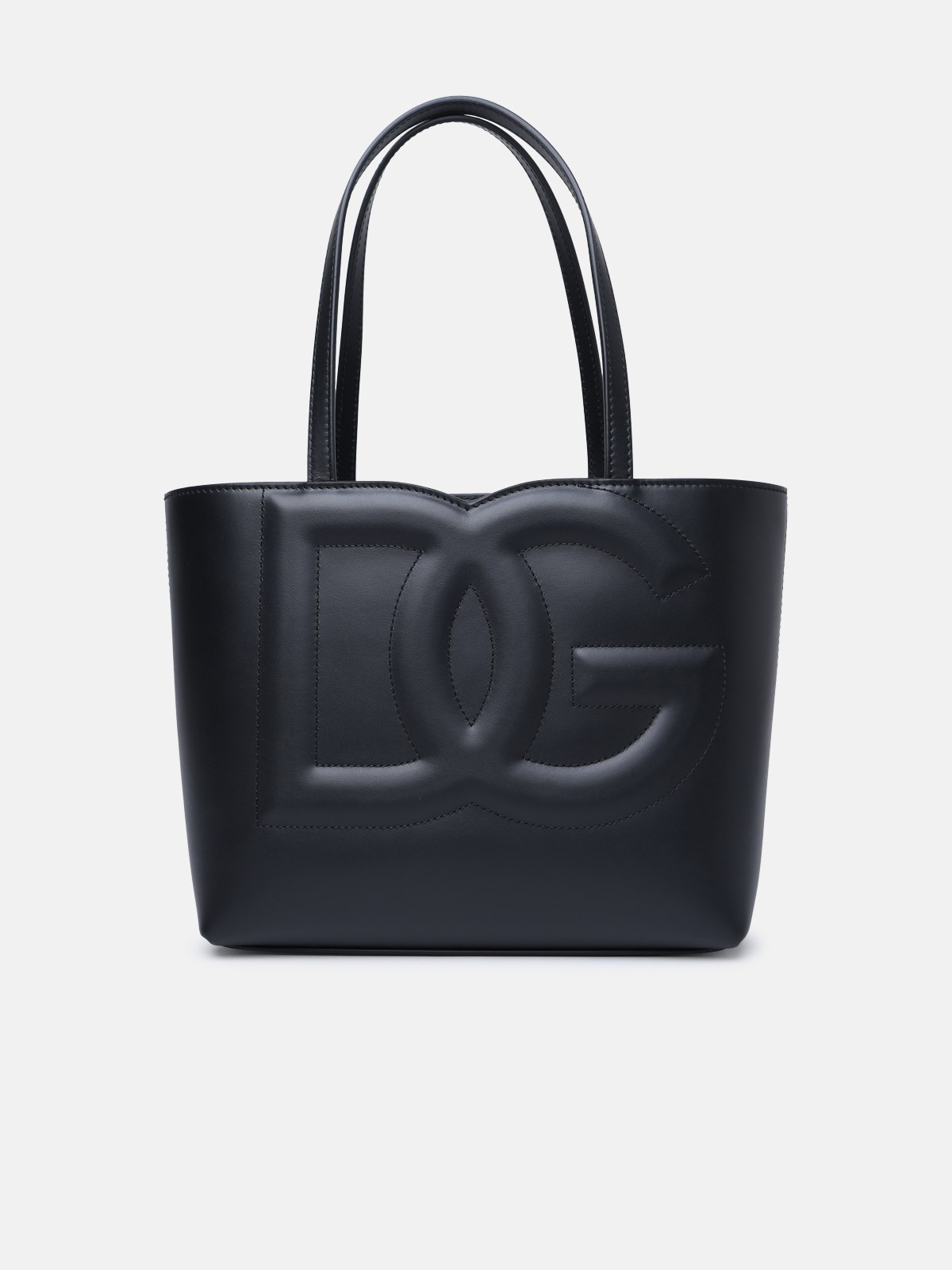 Dolce & Gabbana 'dg' Small Black Calf Leather Shopping Bag